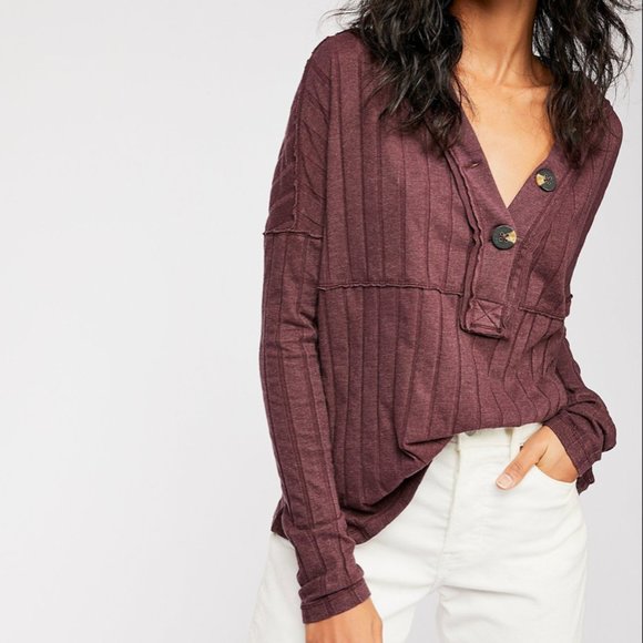 Free People Tops - Purple Free People Button Up Ribbed Long Sleeve S